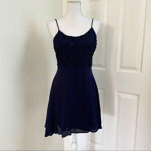 Daisy Shoppe Navy Sheer Lace Bodice Dress